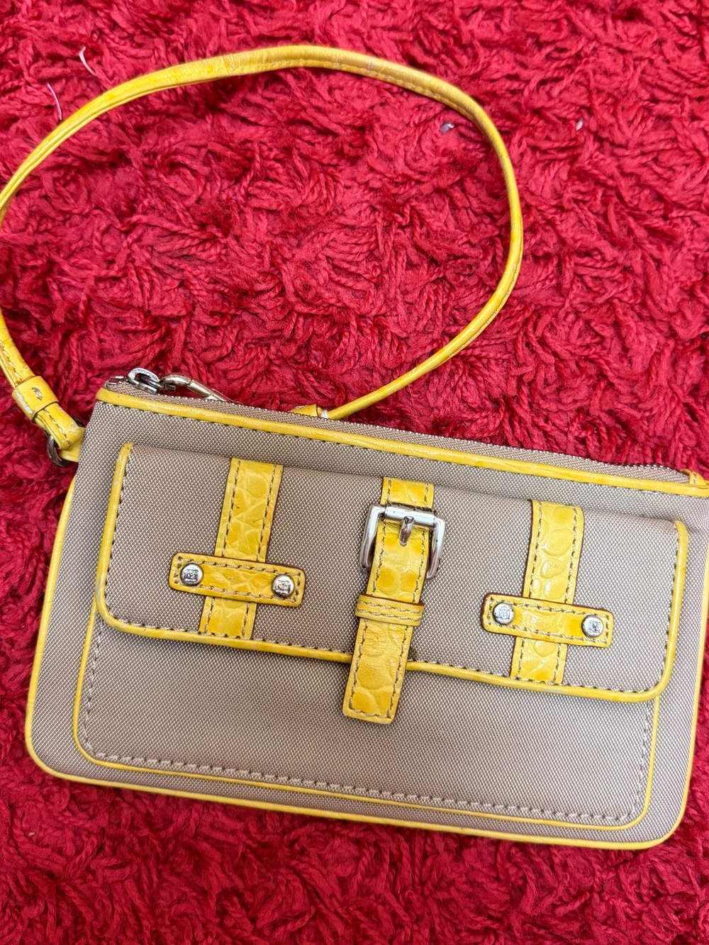 Michael Kors Tan and Yellow Trim Wristlet Clutch